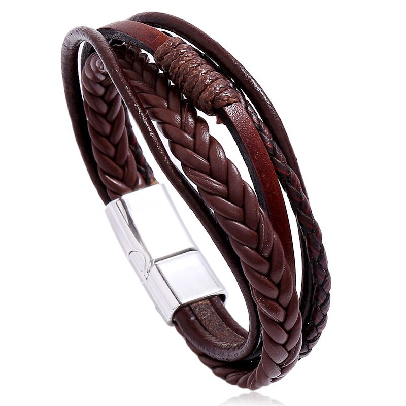 Retro Hand-woven Men's Leather Simple Multilayer Alloy Magnet Buckle Leather Bracelet Nihaojewelry