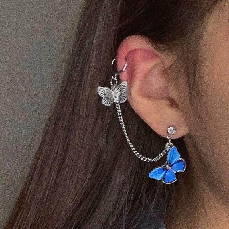 925 Silver Needle Ins Blue Butterfly Ohrringe Ohr Knögel Einteilige Ketten Ohrringe 2020 Neue Trend Ige Ohrringe Frauen