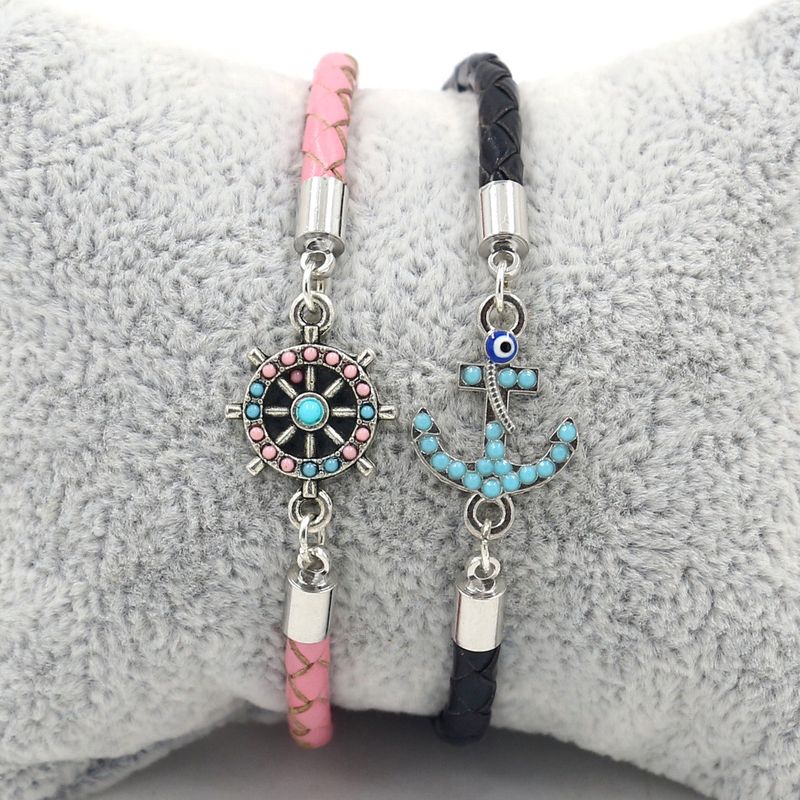 New Ship Anchor Ship Rudder Leather Rope Couple Bracelet Jewelry Wholesale Nihaojewelry