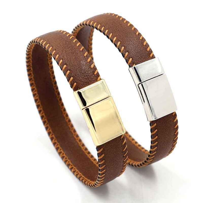 Fashion Brown Microfiber Bilateral Stitching Leather Simple Bracelet Wholesale Nihaojewelry