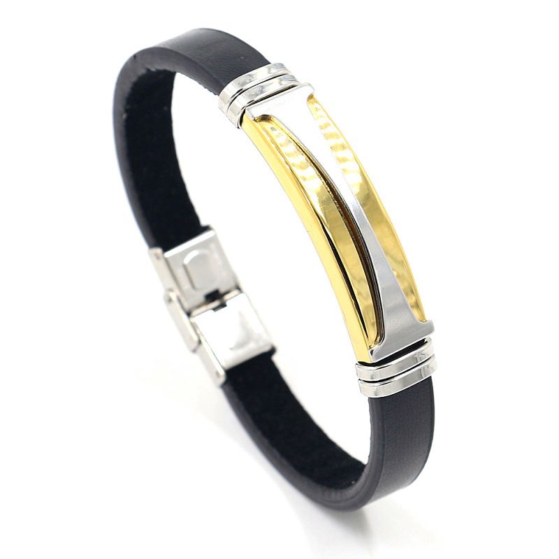 Neues Zweifarbiges Armband Aus Edelstahl Aus Titan Stahl Herren Europäische Und Amerikanische Mode Pu-leder (vergoldet) Ornament Armband