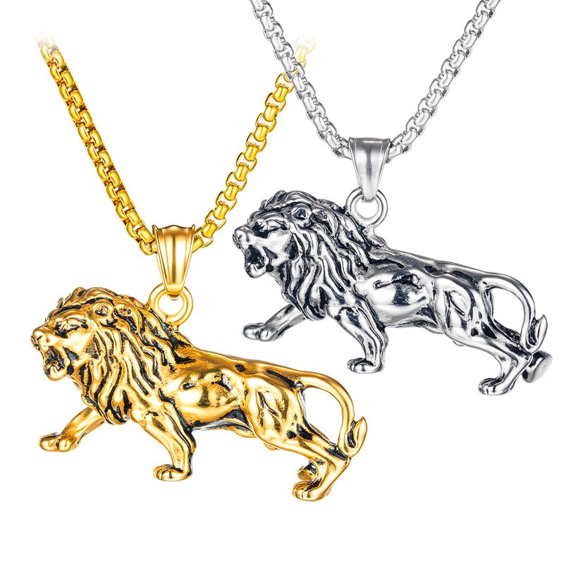 Vente Chaude Classique Dominateur Lion Animal Pendentif Collier Titane Acier Collier En Gros Nihaojewelry