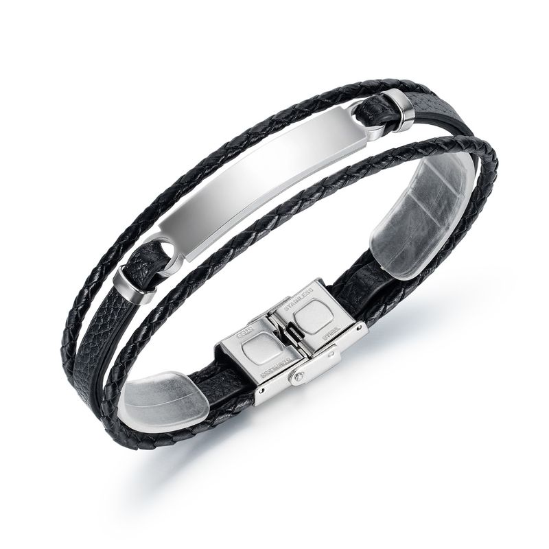 Hot-selling Fashion All-match Men's Titanium Steel Leather Smooth Multi-layer Woven Bracelet Wholesale Nihaojewelry