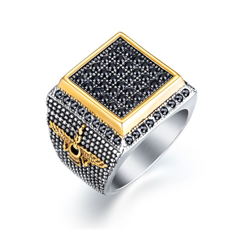 New  Retro Stainless Steel Square Diamond Ring Jewelry Wholesale Nihaojewelry