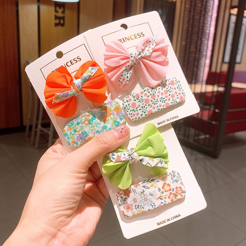 Korean  New Floral Bow Color Children's Princess Bb Clip Bangs Clip  Set