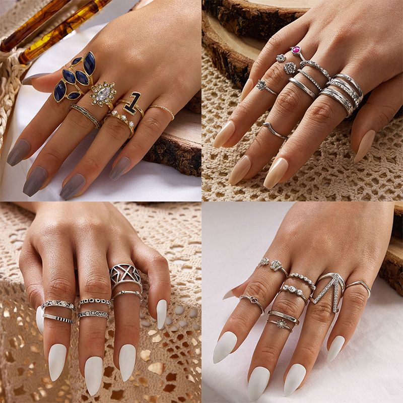Fashion Popular Flower Love V-shaped Diamond Ring Multi-piece Wholesale Nihaojewelry