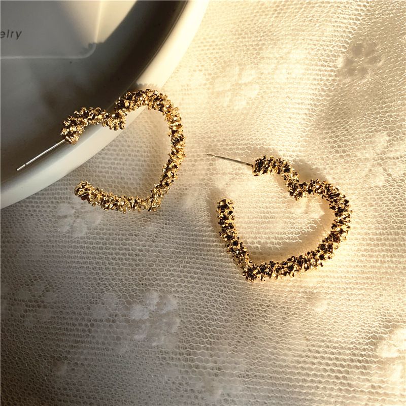 925 Silver Needle New Fashion Simple Metal Love Peach Heart Geometric Earrings Wholesale Nihaojewelry
