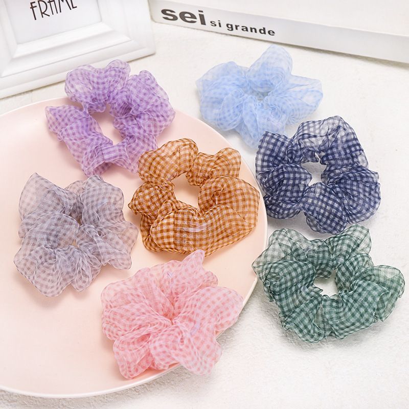 Mesh Plaid Hair Rope Large Intestine Hair Ring Ball Head Rubber Band Tie Hair Scrunchies Wholesale Nihaojewelry