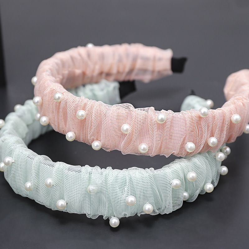 New  Lace Mesh Nails Pearl Wide-brimmed Headband Wholesale Nihaojewelry