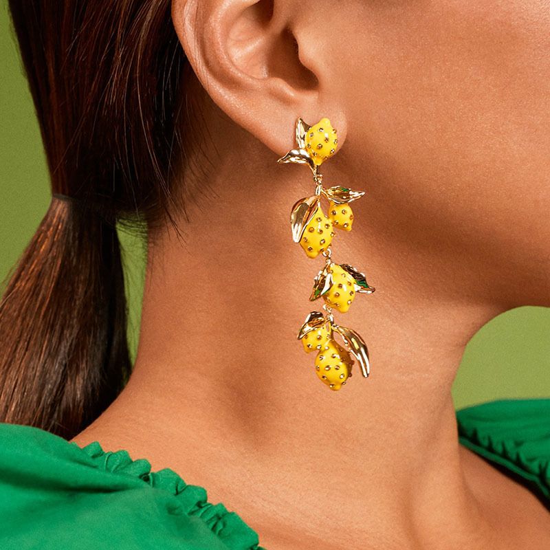 Alloy Drop Oil Lemon Earrings Fashion Natural Earrings Wholesale Nihaojewelry