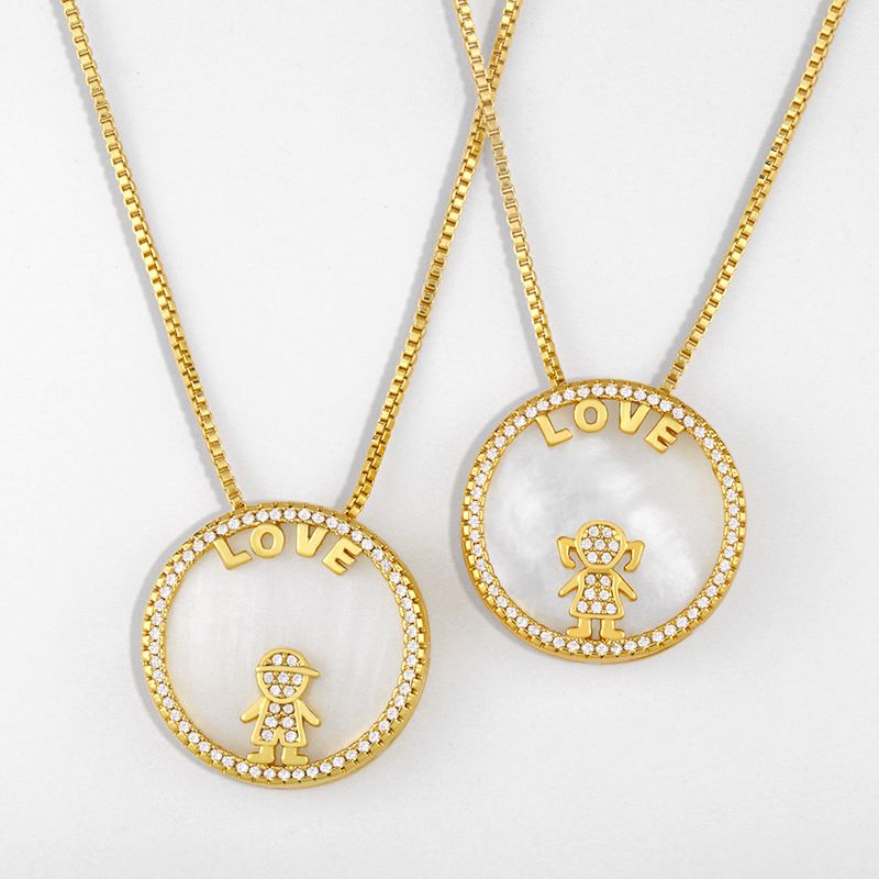 Fashion Jewelry Round Card Shell Love Necklace Diamond Pendant Couple Necklace Wholesale Nihaojewelry