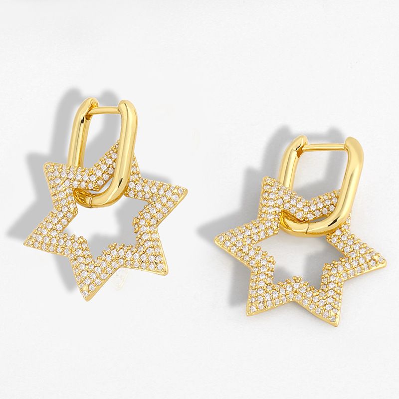 Europäische Und Amerikanische Ohrringe Im Kalten Stil Mode Schmuck Diamant Fünfzackige Stern Ohrringe Ohrringe Weibliche Hip-hop Ohrringe Eru12