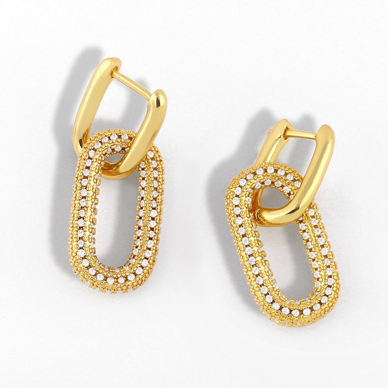 New Geometric Double Ring Lock Earrings Diamond Earrings Simple Retro Hip Hop Earrings  Wholesale Nihaojewelry