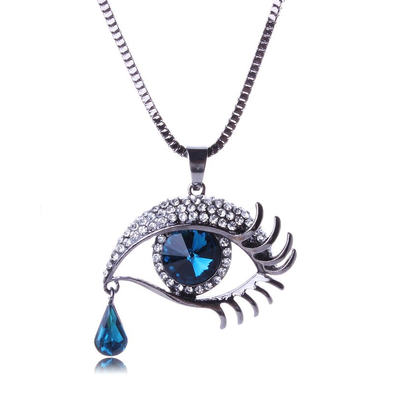 Fashion Blue Eyes Crystal Teardrop Angel Tear Sweater Chain Long Necklace Wholesale Nihaojewelry
