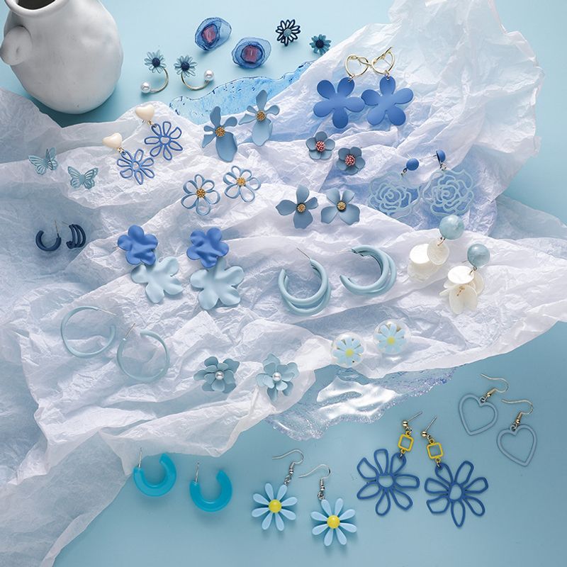 925 Argent Aiguille Nouveau Populaire Brume Bleu Simple Boucles D&#39;oreilles En Gros Nihaojewelry
