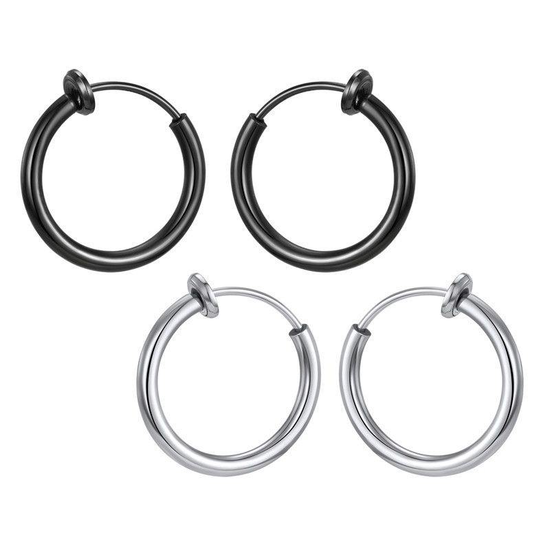 Acier Inoxydable Anti-allergie Sans Oreilles Boucles D'oreilles Européenne Personnalité Ronde Titane Acier Oreille Clip Oreille Clip Nasal Attelle Clip De Lèvre Pour Les Femmes