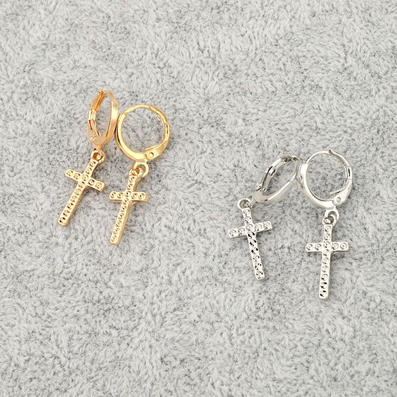 European Cross-border Sold Jewelry Trendy Retro Simple Cross Hoop Earrings Geometric Pendant Small Ear Ring Ear Clip Women