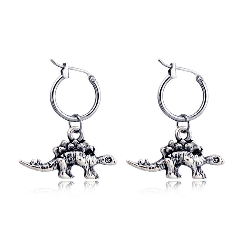 Européenne Vintage Boucles D'oreilles Personnalisé Punk Trois-dimensions Dinosaure Animal Alliage Pendentif Boucle D'oreille Hoop Oreille Clip Neutre Croix-frontière