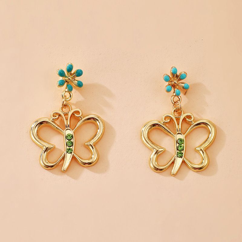 New Butterfly Earrings Green Diamond Butterfly Flowers Simple Wild Earrings Wholesale Nihaojewelry
