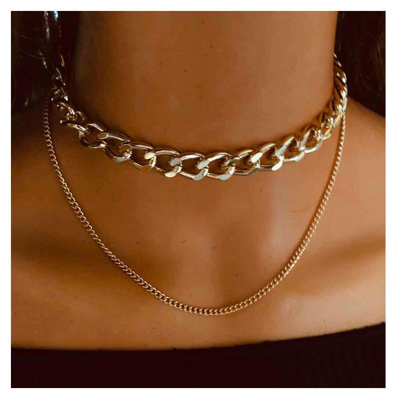 Fashion Wild Alloy Texture Exaggerated Thick Necklace Clavicle Chain Retro Double Necklace Wholesale Nihaojewelry