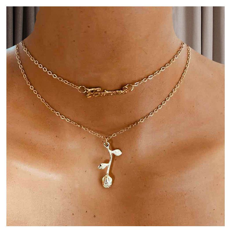 Simple Style Necklace Fashion Alloy Rose Pendant Clavicle Chain Necklace  Wholesale Nihaojewelry