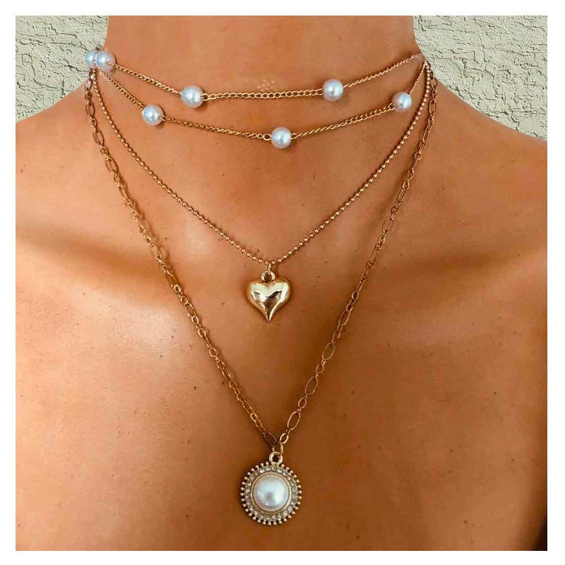 Europäischer Und Amerikanischer Außenhandel Einfache Mode Legierung Kreis Imitation Perle Anhänger Halskette Weiblich 14260