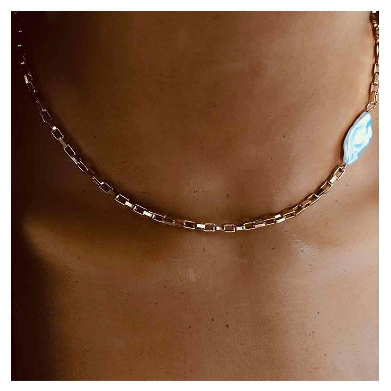Fashion Bohemian Necklace Short Paragraph Shaped Imitation Pearl Pendant Clavicle Chain  Wholesale Nihaojewelry