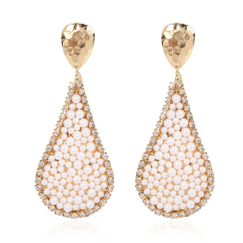 Creative Drop-shaped Alloy Inlaid Pearl Earrings Fashion Wild Earrings  Wholesale Nihaojewelry