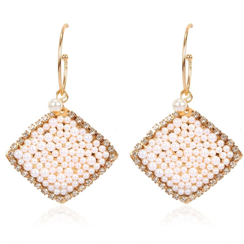 New Retro Style Alloy Inlaid Pearl Geometric Diamond Earrings Exaggerated Fashion Earrings Wholesale Nihaojewelry