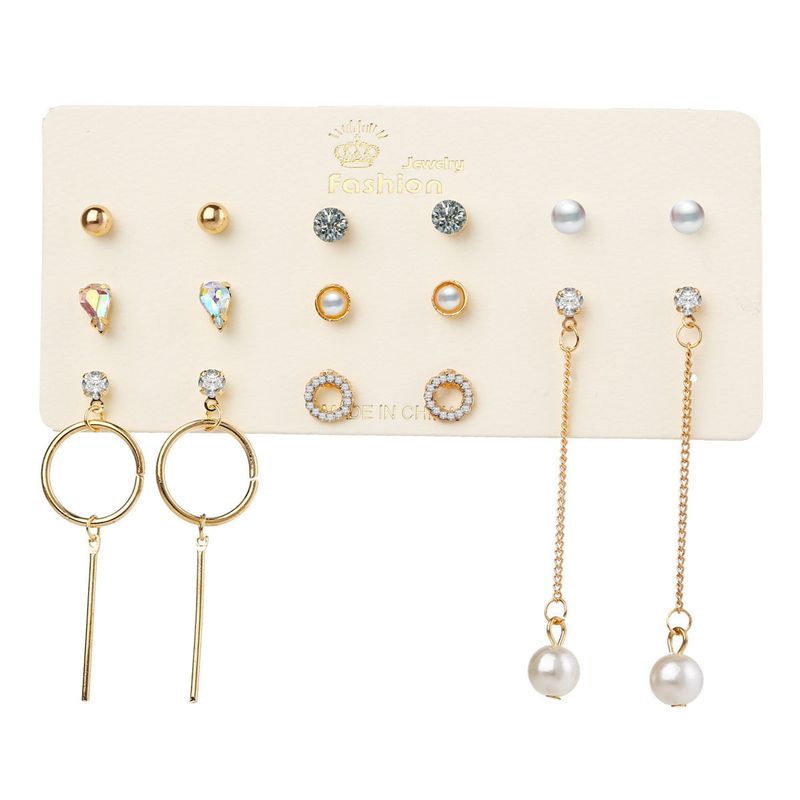 Hot Sale Water Drop Color Diamond Pearl Circle Earrings Set 6 Pairs Of Creative Simple Earrings Wholesale Nihaojewelry