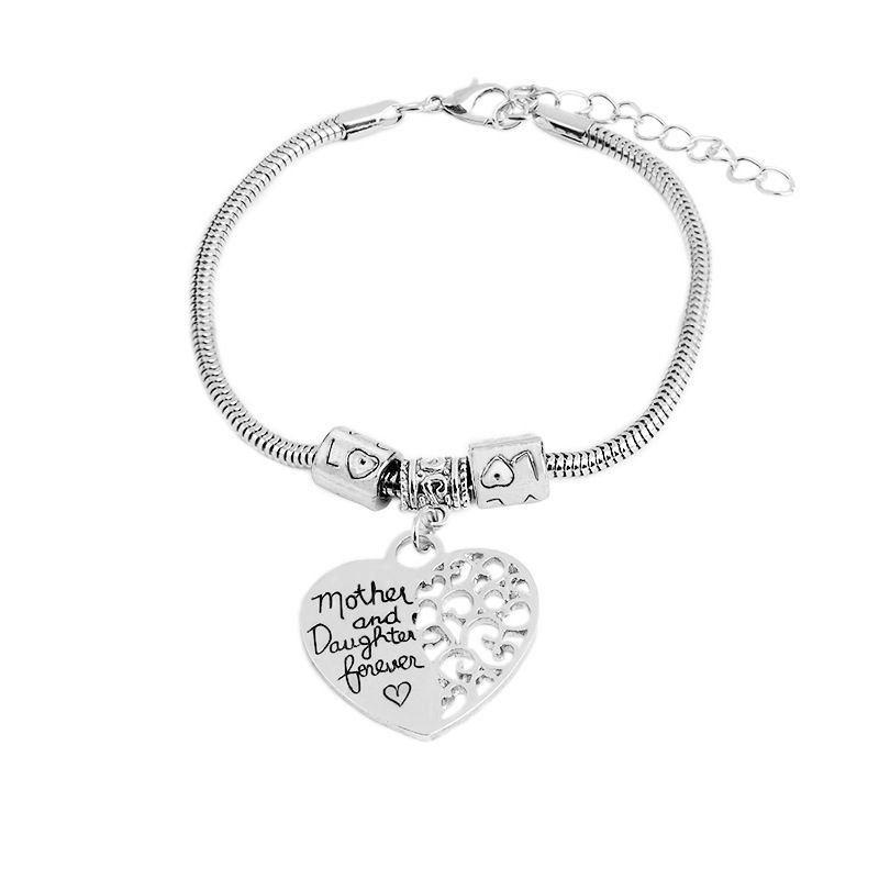 Fashion New Simple Letters Mother And Daughter Forever Heart-shaped Tag Bracelet Wholesale Nihaojewelry