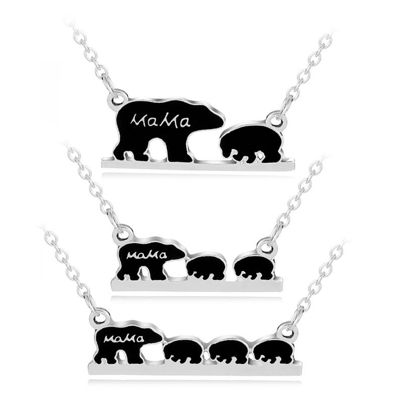 Drop Oil Alphabet Necklace Mama Bear Cute Little Bear Pendant Necklace Clavicle Chain Wholesale Nihaojewelry