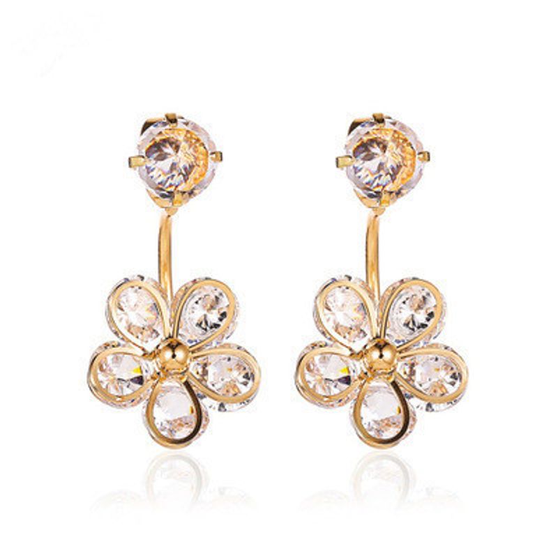 New Earrings Fashion Crystal Flower Earrings Five Petals Flower Hanging Earrings Wholesale Nihaojewelry