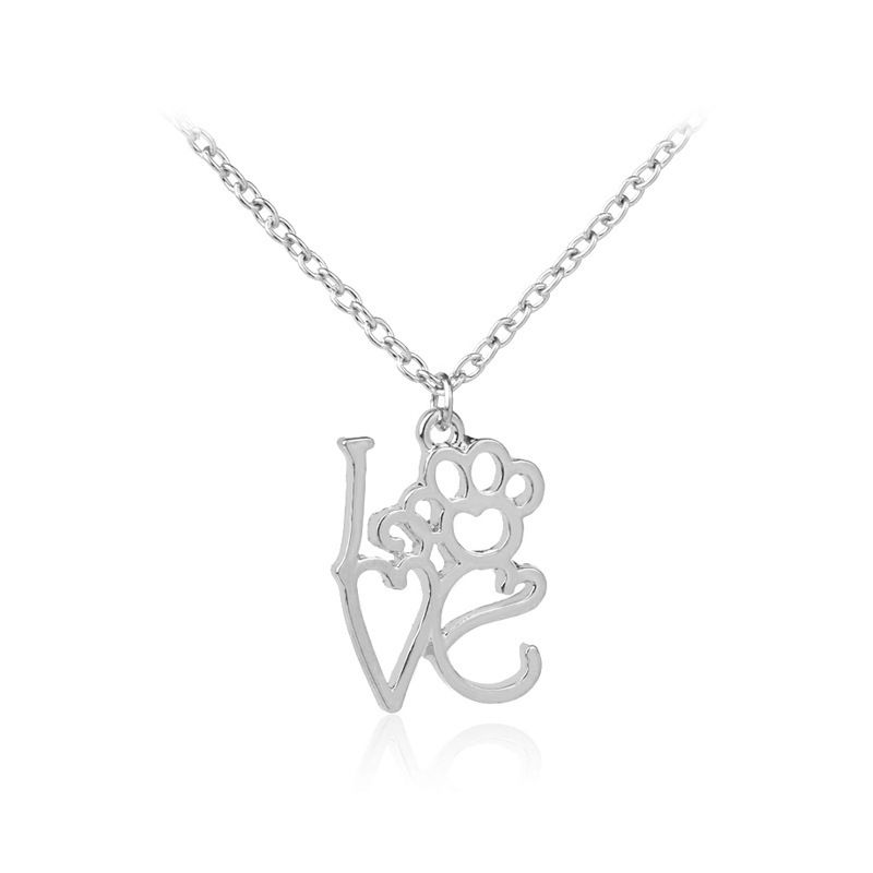 Necklace Clavicle Chain Creative New Letter I Love You Love Hollow Out Dog Claw Necklace Wholesale Nihaojewelry