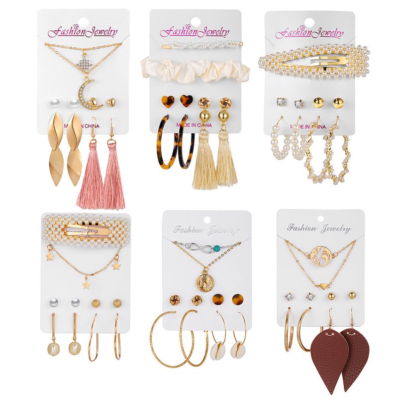 Fashion Diamond Necklace Love Tassel Earrings Set Creative Retro Simple Alloy Earrings Set Wholesale Nihaojewelry