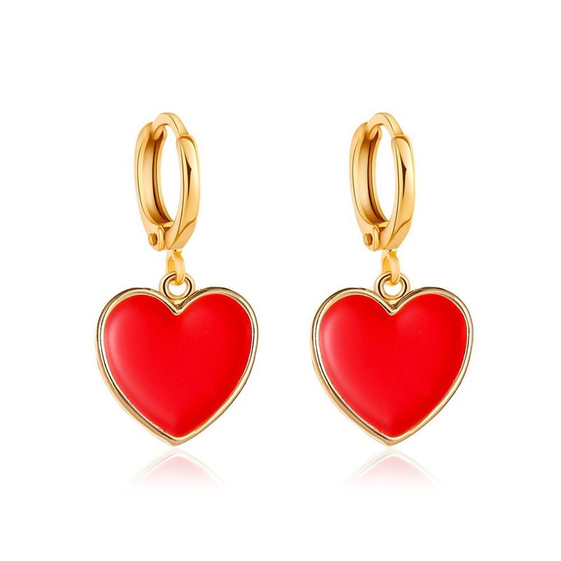 New Fashion Red Small Love Earrings Simple Vitality Girl Peach Heart Earrings Wholesale Nihaojewelry