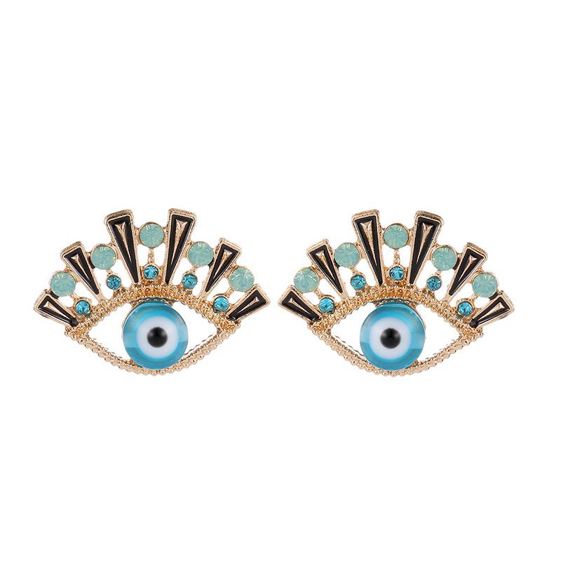 Nueva Moda Azul Ojos Pendientes Con Incrustaciones De Diamantes De Imitación Ojos Pendientes Al Por Mayor Nihaojewelry