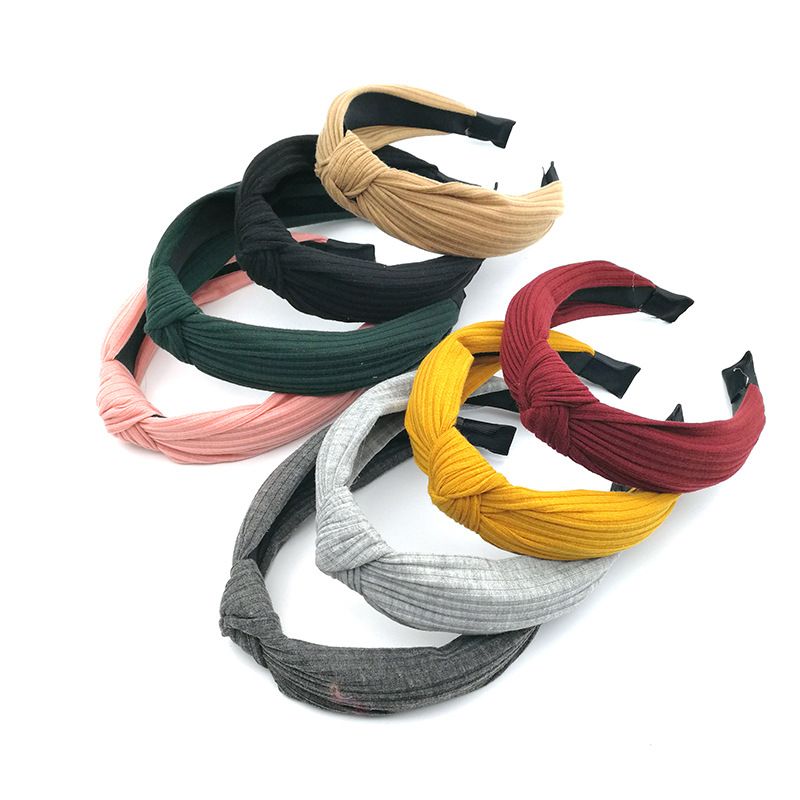 Korean Solid Color Wide-brimmed Knitted Headband Women Simple Hair Band Hairpin Knot Hairpin Hair Accessories