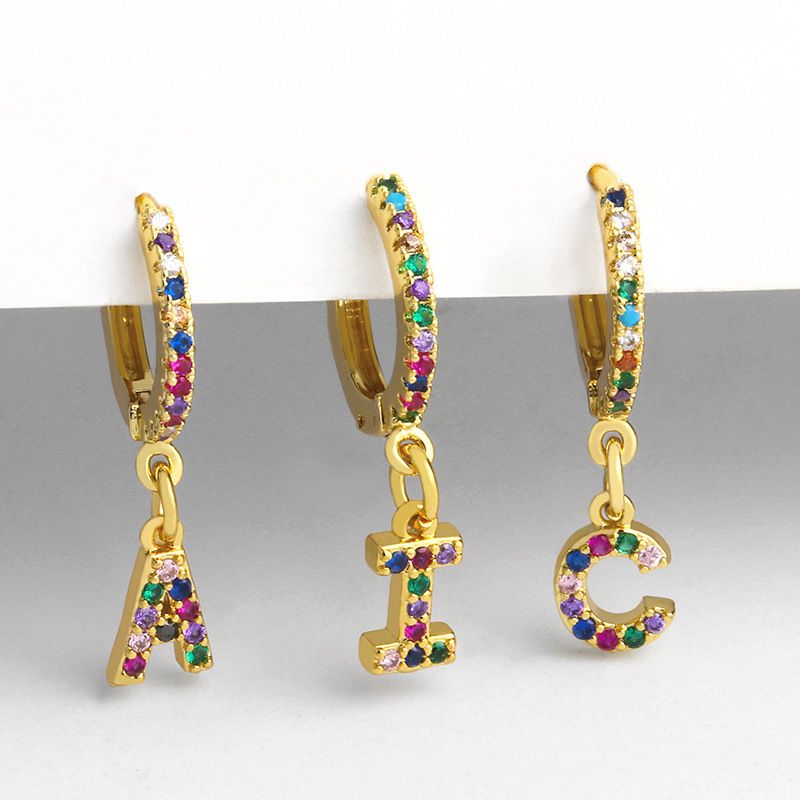 Clip Earrings 26 Alphabet Earrings Micro-set Color Zircon Alphabet Ear Clips Women