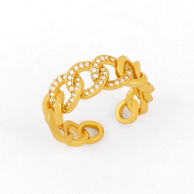 Fashion Hip-hop Ring Zircon Micro-inlaid Rings Women's Hollow Chain Ring Wholesale