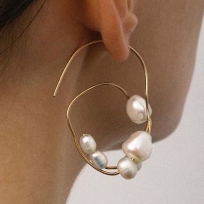 E8351 New Net Red Pearl Ohrringe Mode Einfache Geometrische Kreis Ohrringe Koreanische Temperament Perlen Ohrringe