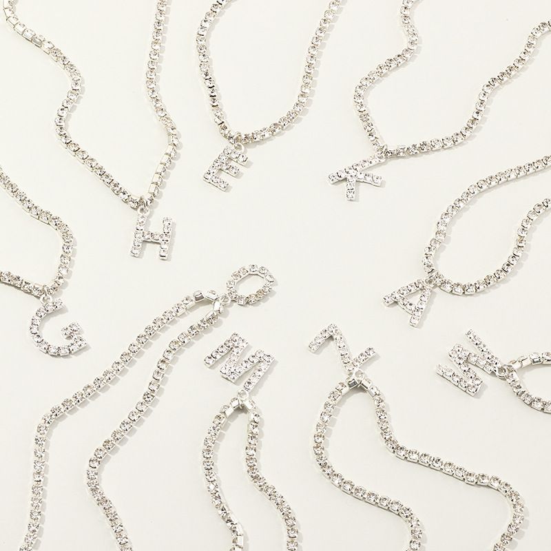 Fashion New Popular Wild 26 English Alphabet Necklace Full Diamond Choker Necklace Nihaojewelry Wholesale