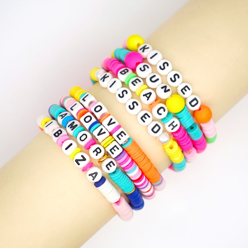 Fashion Trendy  Vacation Beach Style Color Soft Ceramic Letters Bracelet Female Jewelry Nihaojewelry Wholesale