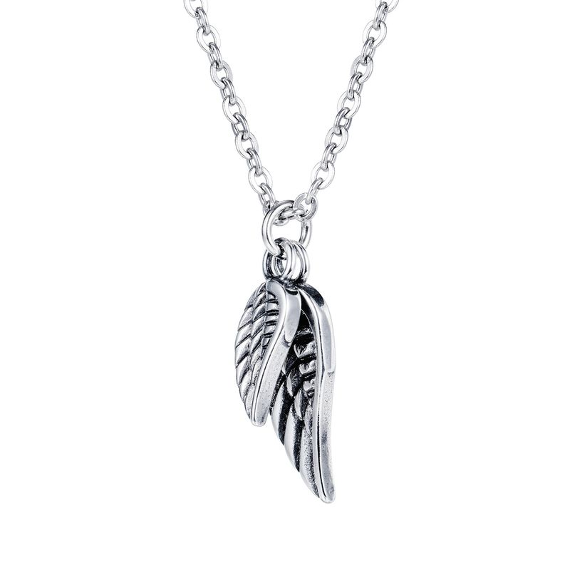 Hot Sale Men's Feather Necklace Hip-hop Trend Titanium Steel Angel Wings Necklace Wholesale