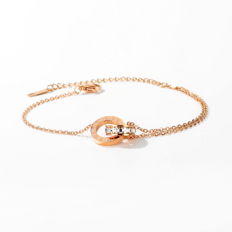 Korean Fashion Titanium Steel Double Ring Diamond-set Roman Numeral Bracelet  Simple Rose Gold Bracelet Nihaojewelry Wholesale