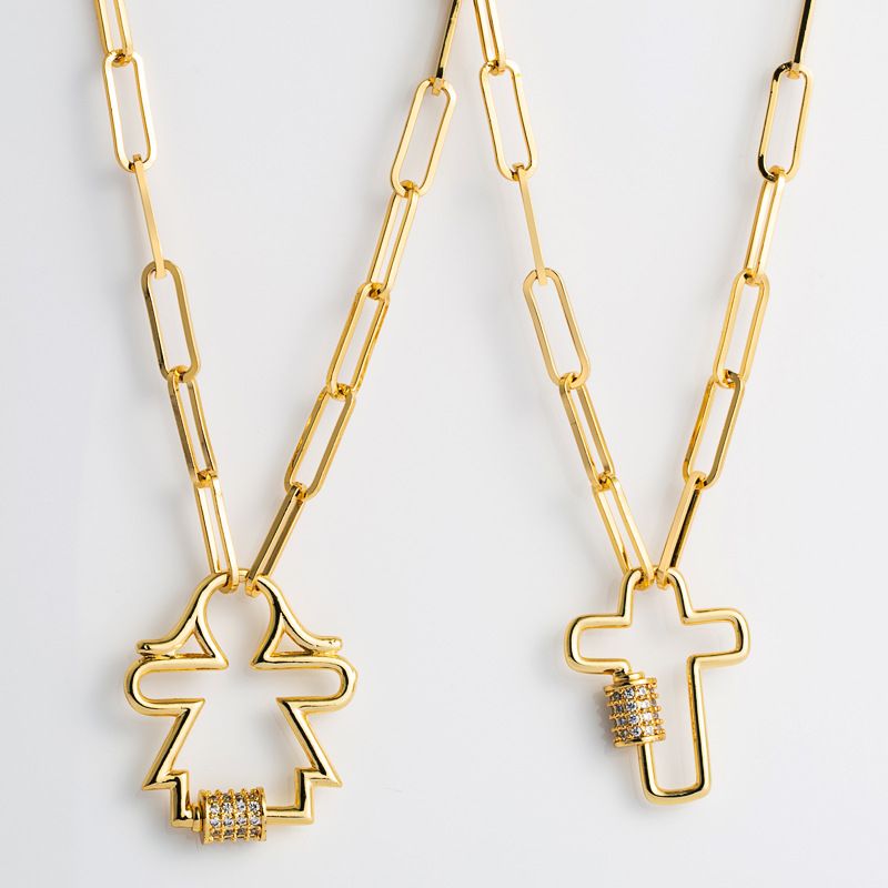 Fashion New Clavicle Chain Punk Style Cross Pendant Necklace Ladies Brass Micro Inlaid Zircon Ba Ancient Chain Nihaojewelry Wholesale