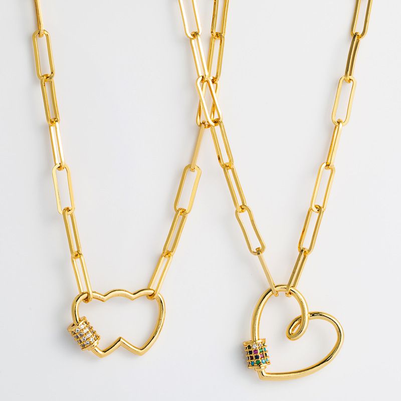 Hip-hop Punk Love Heart Pendant Necklace Personalized Bagu Chain Micro-set Color Necklace Nihaojewelry Wholesale