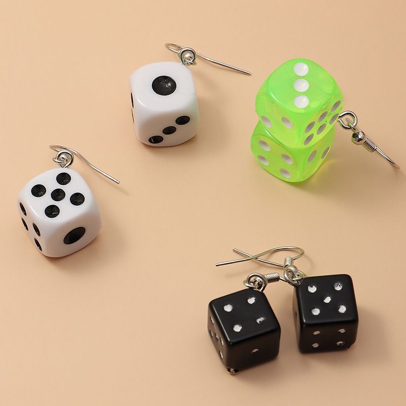 New Fashion  Creative Fun Transparent Color Plastic Dice Earrings 3 Pairs Set Wholesale