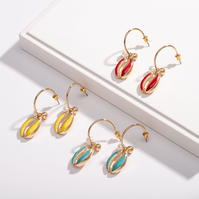 New Marine Life Colorful Wild C-shaped Color Shell Earrings For Women Wholesale