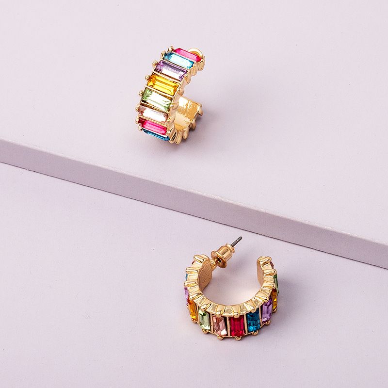 Diamond Rainbow Ring Short Fashionable Circle Earrings Wholesale Nihaojewerly